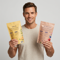 Pochette personnalisée en papier kraft avec fermeture éclair, sac d'emballage écologique naturel pour produits de bain, faible MOQ