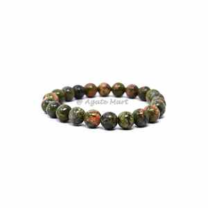 Pulsera de cuentas Unakite estilo Feng Shui hecha a mano, cuentas elásticas de piedras preciosas de ágata para hombres y mujeres, cristal curativo tallado, estilo de amor - Product Image 1