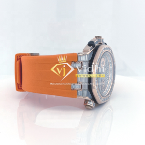 Vidhi Jewelry Montre en diamant de haute qualité DEF Lab Moissanite Incolore Hip Hop Or blanc Acier inoxydable Verre analogique en cuir - Product Image 4