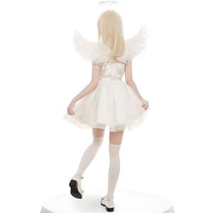 Ensemble de costume d'ange blanc, ailes d'ange en plumes, diadème, baguette magique, robe pour filles, cosplay - Product Image 2