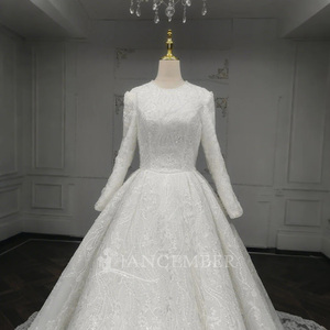 Vestidos de Novia Musulmanes Civiles ANY42 de Manga Larga con Cordones, Apliques de Cristal y Pedrería, Largos hasta el Suelo - Product Image 5