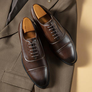 Zapatos de Vestir de Diseño para Hombre, Hechos a Mano, con Punta en Pico, de Cuero Genuino VALENTINA, con Cordones Oxford, Ligeros, Transpirables y Antideslizantes - Product Image 1