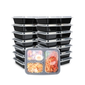 Eco Healthy Take Away Out Plastic Bento Lunch Boxes PP Disposable 3 Compartment Food Containers