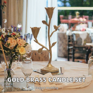 Ensemble décoratif de 3 chandeliers en laiton doré résistants à la chaleur pour centres de table de mariage - Product Image 2
