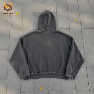 Hoodies streetwear en coton délavé avec logo du fabricant, coupe vintage courte pour homme, en molleton épais délavé à l'acide - Product Image 2