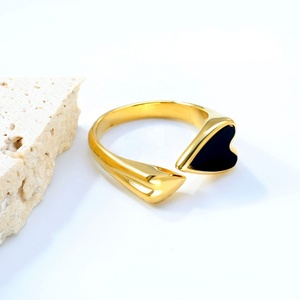 Custom Trendy 18K Gold Plated Women's <b>Rings</b> Love Stainless Steel Jewelry Personality Wholesale Black White Shell Heart <b>Open</b> <b>Ring</b> - Product Image 6