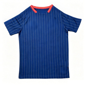 Camiseta de Fútbol Estilo Ibérico Vintage 2026 para Hombre - Rayas Azul Marino con Ribete Rojo, Secado Rápido, Poliéster, Manga Corta - Product Image 1