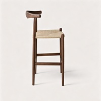 Tabouret de bar haut en bois de frêne massif, design corne tressée en corde, style nordique simple et vintage, pour salle à manger et bar à domicile