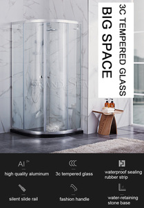 Mampara de Ducha de Esquina <span class=keywords><strong>para</strong></span> Baño, de Aluminio, Deslizante, Impermeable, con Tira de Sellado, Puerta de Vidrio Templado Esmerilado, sin Marco - Product Image 6