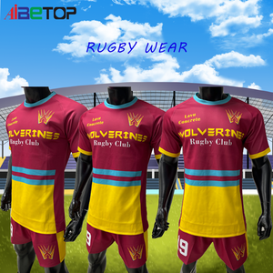 Ensemble de maillots de rugby pour hommes avec contraste de couleurs, logo et numéro personnalisés, tissu extensible respirant pour l'entraînement et les matchs d'équipe - Product Image 1