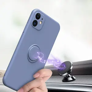 Shockproof Casing Ponsel Magnetik, Pelindung Ponsel Magnetik Cincin Pemegang Mobil Silikon Cair Lembut untuk iPhone 7 8X11 12 13 14