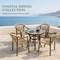 Ensemble de salle à manger d'extérieur moderne de luxe en teck massif, table et chaises de bistrot, mobilier pliable pour parc, plage, hôtel, villa