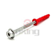 Kit Angkur Ekspansi Dinding Nilon Multi Sayap Merah, Sekrup Self Tapping Flens Hex Baja Tahan Karat untuk Pemasangan di Dinding Bata