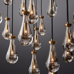 <b>Light</b> Faint Oval Glass <b>Crystal</b> Water Drop <b>Chandelier</b> Dimmable LED Copper 45 Beam Angle for Restaurant Living Room Dining Room - Product Image 1