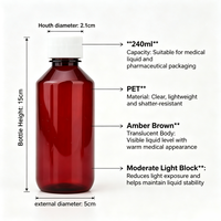 Bouteille en plastique PET de 240 ml avec bouchon à vis, semi-étanche à la lumière, conteneur vide pour liquides pharmaceutiques, réactifs, échantillons, sous-emballage
