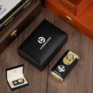 <strong>Triple</strong> Jet <strong>Flame</strong> Cigar Lighter with Windproof V Cutter New Style Metal Butane <strong>Torch</strong> Refillable for Smoking - Product Image 6