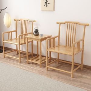 Fauteuil rond de style chinois en bois de caoutchouc massif, fauteuil de salon pour adulte, couleur bois naturel - Product Image 4