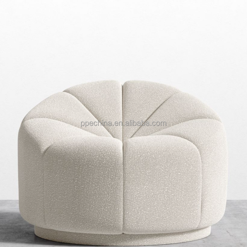 Modern Design 2023 Minimalist Cream White Lazy Pumpkin Sofa Shaped Boucle Lounge Chair With Footstool