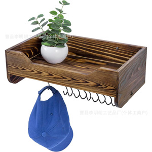 Wooden Wall Mounted Baseball Cap Storage <b>Rack</b> Single Layer Hat Organizer For Home Use With Hooks And Shelf - Product Image 3