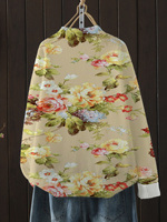 Pull en tricot à imprimé floral vintage pour femme, col rond, manches longues, pull à fleurs, beige, tricot