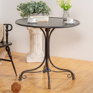 Table basse de salon rustique vintage noire avec plateau en fer rond, durable et facile à assembler - Product Image 1