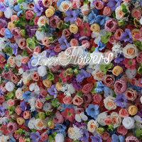 Décor mural floral romantique moderne fait main LEXI 8ft x 8ft, panneau enroulable en tissu 3D/5D, roses artificielles en soie pour mariage