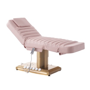 Luxury 3 Motor Electric Cosmetic Eyelash Facial Beauty Bed Gold Pink LED Lamp Headrest Metal Massage Table <b>Synthetic</b> <b>Leather</b> - Product Image 1