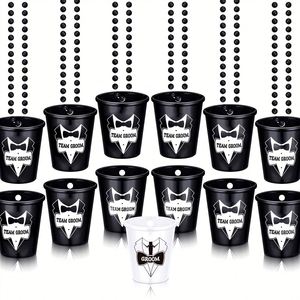 Black Bridal Party Shot Glass Necklaces with Beaded <b>Cups</b> for Stylish Bachelorette Party Gifts - Product Image 5