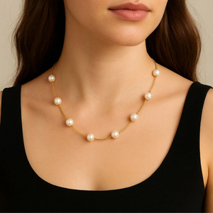 Collana di Perle Minimalista Personalizzata, Girocollo in Oro 18K Placcato con Perle d'Acqua Dolce, Fatto a Mano su Ordinazione, Regalo Perfetto <span class=keywords><strong>per</strong></span> <span class=keywords><strong>Lei</strong></span> - Product Image 1
