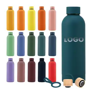 Custom Logo Multi-Color Soft Rubber Coated Vacuum Flask Narrow Mouth 500ml 750ml Stainless Steel Sports Water Bottle