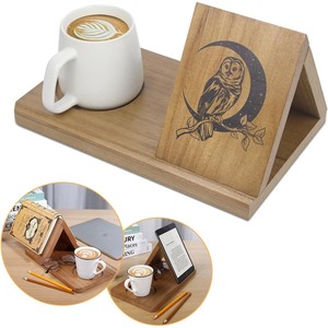 Organisateur de bureau en bois avec support pour livres et porte-gobelet, design hibou, pour usage domestique ou au bureau - Product Image 1