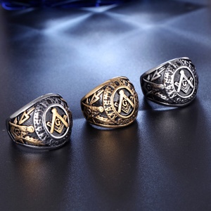 Anillo Masónico de Moda Chapado en Oro Vintage con Símbolo Masónico y Diseño Elegante - Product Image 2