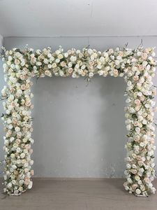 Arco de Flores Artificiales Redondo, Color Blanco Marfil y Rosa Champán, Follaje Verde, Arco Floral de Seda para Decoración de Bodas - Product Image 4