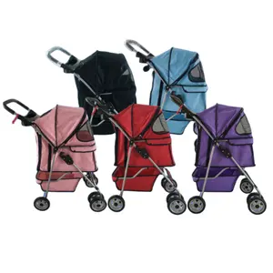 Wholesale Foldable Oxford Fabric Pet Stroller Dog Cat Small Animals 4 Wheels Pet Carrier Trolley Travel Outdoor