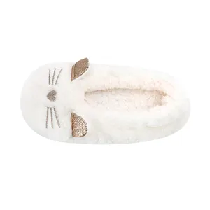 Sandal Wanita Berbulu Putih Imut, Sandal Rumah Bulu Kelinci Hangat Kucing 3D 2021