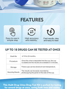 Kit de Prueba de <span class=keywords><strong>Orina</strong></span> Profesional Multipanel para Detección de Drogas AMP/BAR/BUP/BZO/COC/MTD/<span class=keywords><strong>THC</strong></span>/FYL, OEM - Product Image 4