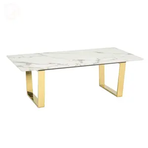संगमरमर Calacatta क्वार्ट्ज तालिका के शीर्ष और सोने पैर खाने की मेज डिजाइन सफेद कृत्रिम पत्थर घरेलू