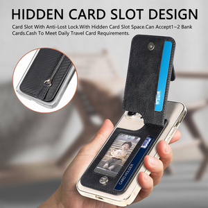 Étui universel pour cartes de visite avec porte-cartes arrière en cuir PU et portefeuille zippé, accessoires mobiles pour iPhone Samsung POCO - Product Image 3