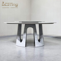 BESTING FURNITURE Moderner Luxus Runder Marmor-Esstisch Set Edelstahl-Basis Runder Esstisch Mit Lazy Susan