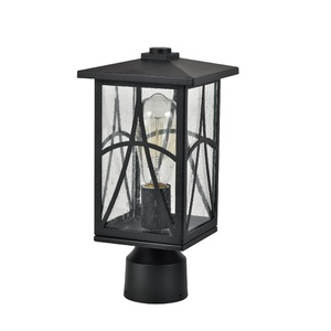 Lanterne de jardin en métal noir avec abat-jour en verre grainé, lumière chaude 2700K, luminaire extérieur IP54, ampoule incandescente A19 incluse - Product Image 2
