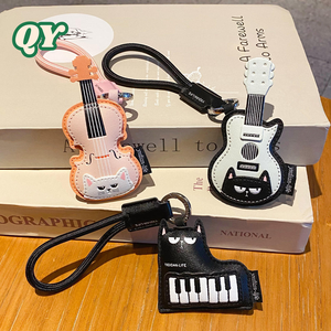 QY Cute Piano Guitar PU Leather Keychain Music <b>Bag</b> <b>Charm</b> Creative Pendant Gift for Girls Women - Product Image 3