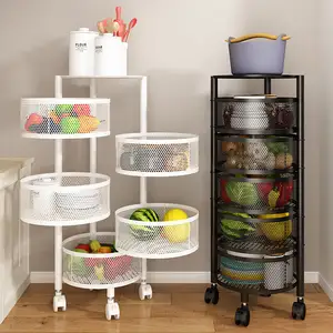 Hot-selling household multi-layer shelf vegetables and fruits round rotating storage rack Square kitchen storage rack