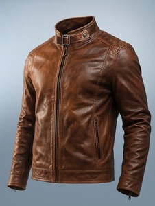 Premium Brown Leather <b>Jacket</b> for Men <b>Slim</b> <b>Fit</b> Biker <b>Jacket</b> Stylish Durable Motorcycle <b>Jacket</b> Casual Winter Wear - Product Image 3