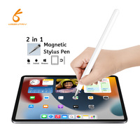 2'si 1 Arada Aktif Kapasitif Dokunmatik Metal Stylus Kalem Manyetik Kapaklı Disk Silikon Uçlu Hafif 18g Android/iOS/Windows Tabletler için