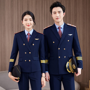 Uniformi da <span class=keywords><strong>Pilota</strong></span> Personalizzate di Alta Qualità per Compagnie Aeree, Completo a Due Pezzi Doppiopetto per Uomo e Donna - Product Image 1