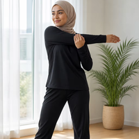 Ensemble deux pièces personnalisé pour femmes musulmanes, vêtements de sport modestes, survêtement à manches longues, séchage rapide, couvrance totale, fabriqué sur commande
