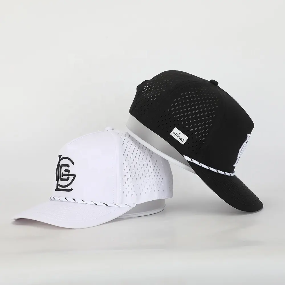 Oem Wholesale Custom Embroidery Logo 5 Panel Sport Hat,Laser Cut Hole Rope Polyester Gorras,High Quality Mens Women Baseball Cap