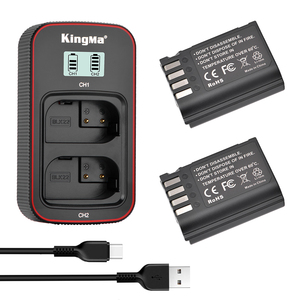 แบตเตอรี่ลิเธียมแบบชาร์จไฟได้ Kingma DMW-BLK22 (แพ็คคู่) และเครื่องชาร์จแบบจอ LCD คู่ Type-C สำหรับ Lumix <span class=keywords><strong>S5</strong></span> - Product Image 1