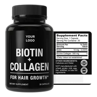 Capsules végétaliennes OEM Biotine 10mg + Collagène 300mg pour la croissance des cheveux chez l'adulte, sans allergènes, 30 unités