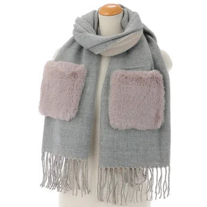 <b>Women's</b> warm thick winter tassel blank solid woven shawl <b>poncho</b> acrylic scarf with pockets - Product Image 2